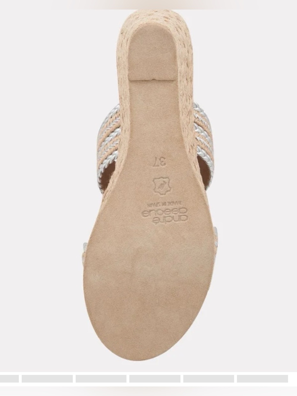Andre Assous Natural Silver Raffia Espadrille Wedge Sandals Sz 11 Made in Spain - Picture 8 of 8
